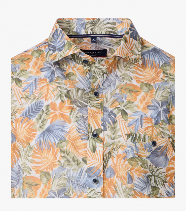 Camasa bumbac maneca scurta barbati CASA MODA CasualFit portocaliu frunze [3]