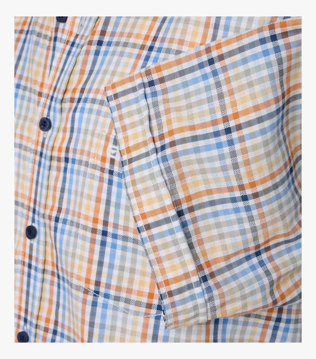 Camasa bumbac maneca scurta barbati CASA MODA ComfortFit patratele albastru/portocaliu [4]