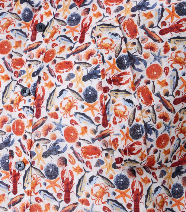 Camasa bumbac maneca scurta barbati CASA MODA CasualFit portocaliu print crustacee [4]