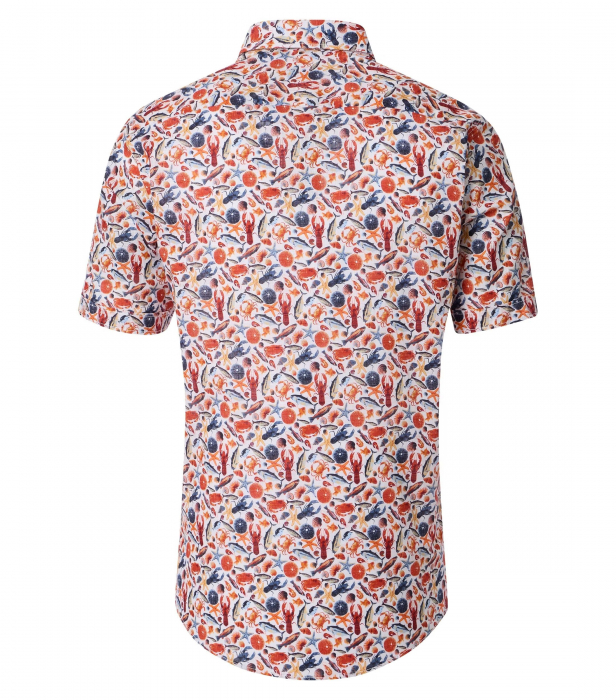 Camasa bumbac maneca scurta barbati CASA MODA CasualFit portocaliu print crustacee [2]