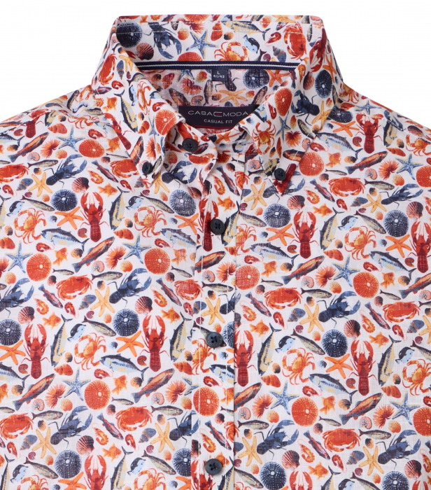 Camasa bumbac maneca scurta barbati CASA MODA CasualFit portocaliu print crustacee [3]