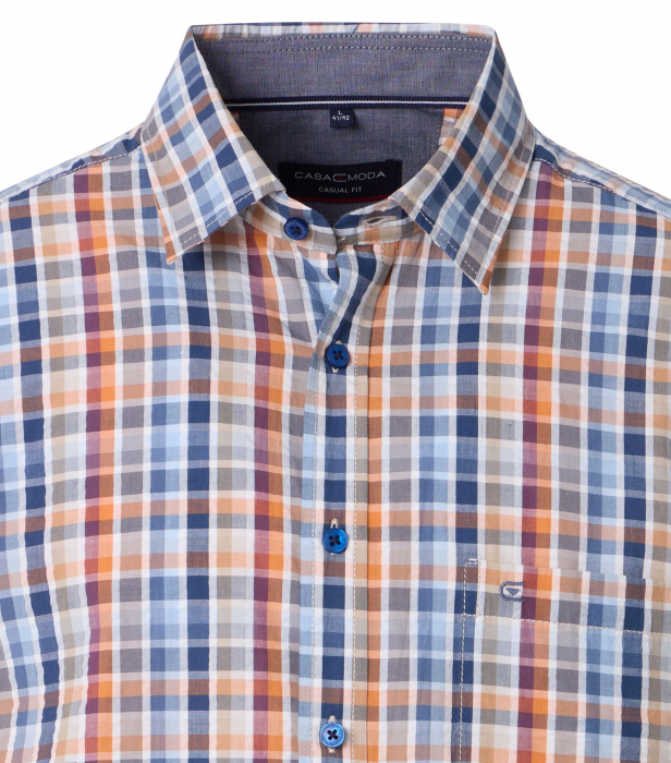 Camasa bumbac maneca scurta barbati CASA MODA CasualFit portocaliu/albastru carouri [3]
