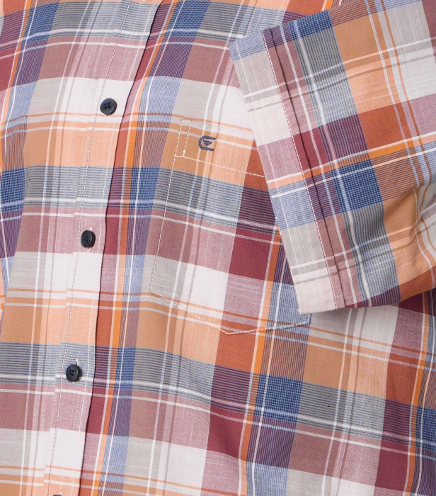 Camasa bumbac maneca scurta barbati CASA MODA CasualFit portocaliu/visiniu carouri [4]