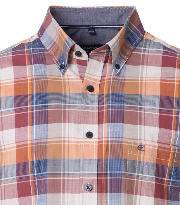 Camasa bumbac maneca scurta barbati CASA MODA CasualFit portocaliu/visiniu carouri [3]
