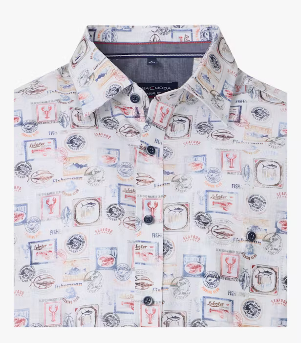 Camasa bumbac maneca scurta barbati CASA MODA CasualFit rosu/albastru print estival [3]
