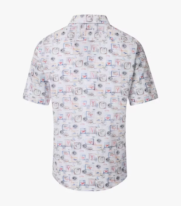 Camasa bumbac maneca scurta barbati CASA MODA CasualFit rosu/albastru print estival [2]
