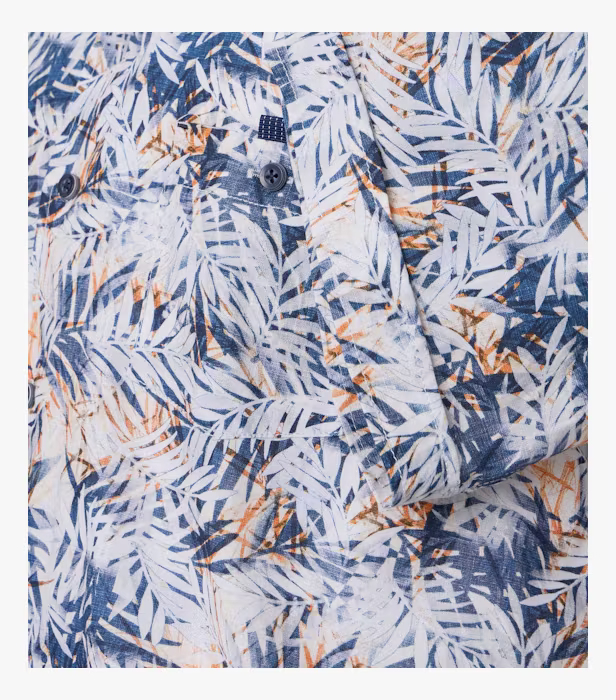 Camasa bumbac maneca scurta barbati CASA MODA CasualFit albastru/alb print frunze [4]