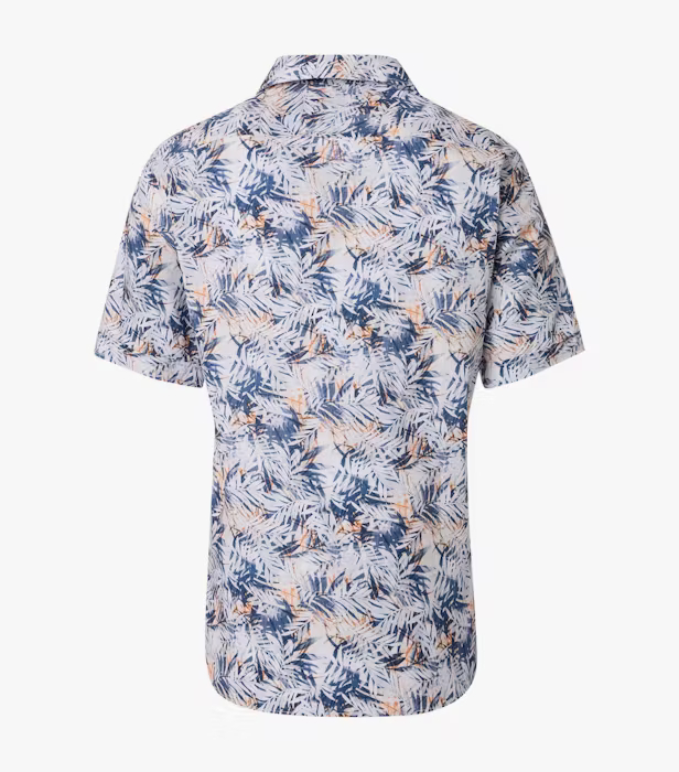 Camasa bumbac maneca scurta barbati CASA MODA CasualFit albastru/alb print frunze [2]