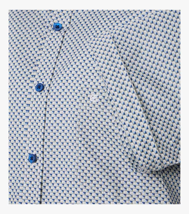 Camasa bumbac maneca scurta barbati CASA MODA CasualFit bleu print geometric [4]