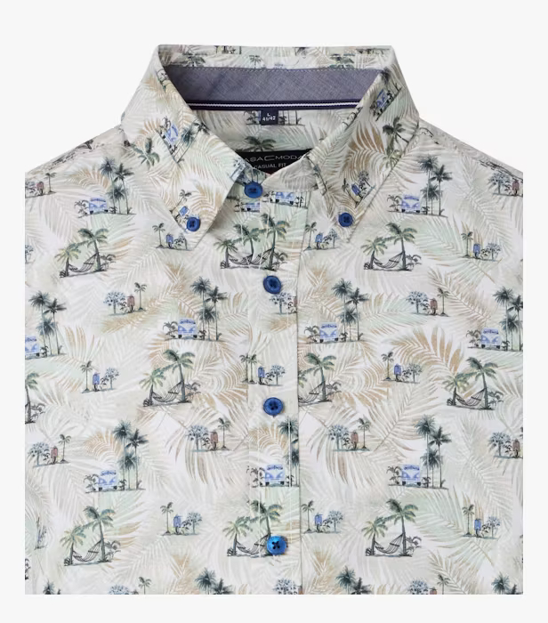 Camasa bumbac maneca scurta barbati CASA MODA CasualFit bej/oliv print estival [3]