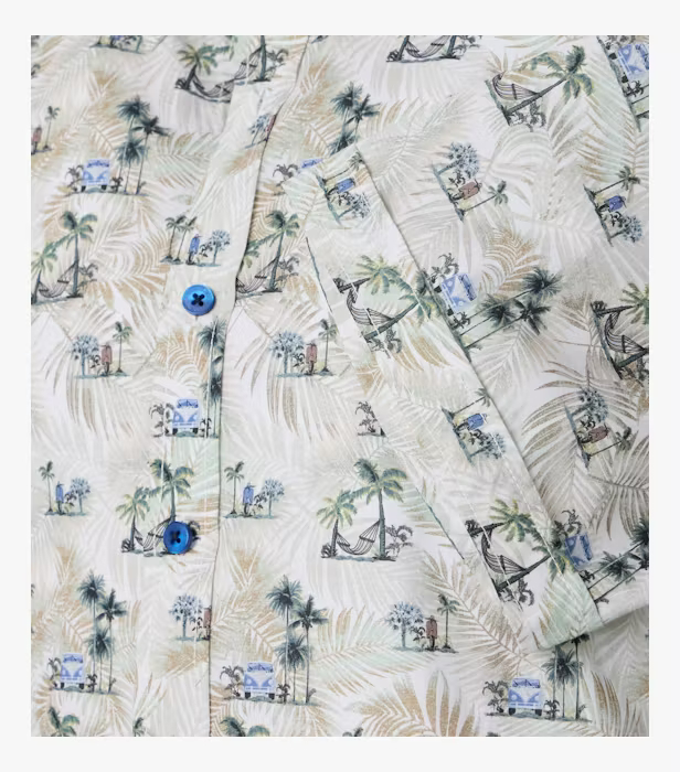 Camasa bumbac maneca scurta barbati CASA MODA CasualFit bej/oliv print estival [4]