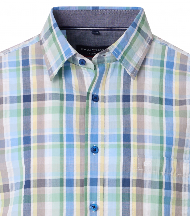 Camasa bumbac maneca scurta barbati CASA MODA CasualFit verde/albastru carouri [3]