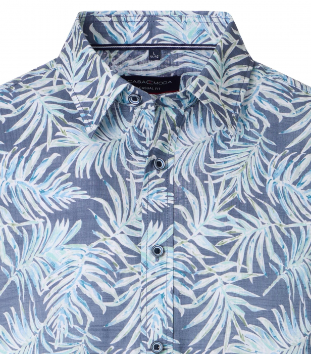 Camasa bumbac maneca scurta barbati CASA MODA CasualFit albastru frunze [3]
