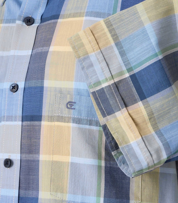 Camasa bumbac maneca scurta barbati CASA MODA CasualFit galben/bleu carouri [4]