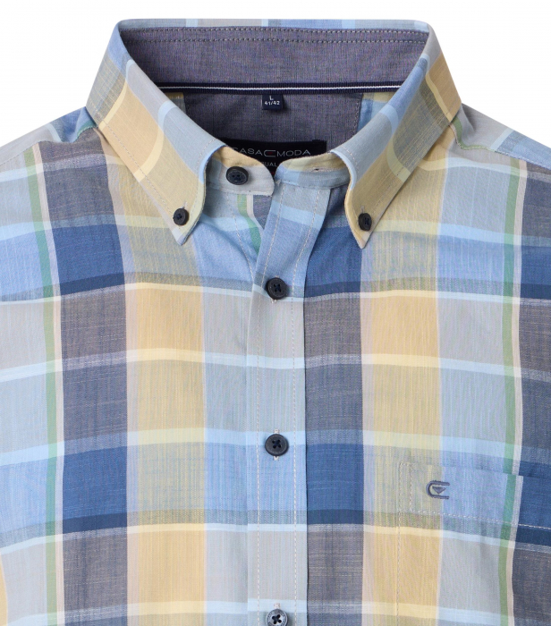 Camasa bumbac maneca scurta barbati CASA MODA CasualFit galben/bleu carouri [3]