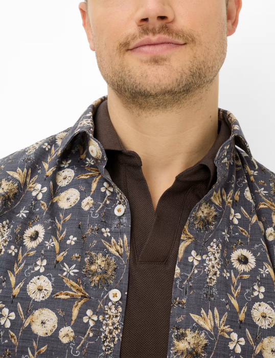 Camasa maneca scurta bumbac barbati BRAX HARDY P  maro print floral [7]