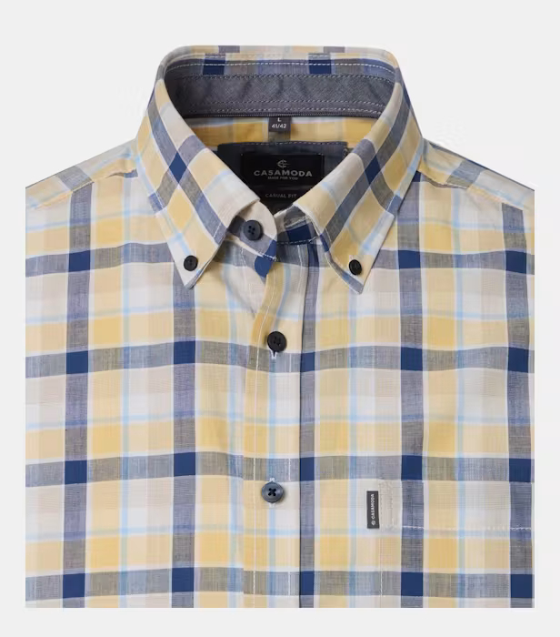 Camasa maneca scurta bumbac barbati CASA MODA CasualFit galben carouri [3]