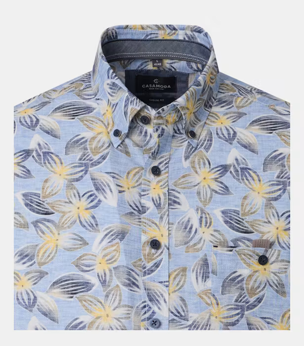 Camasa maneca scurta bumbac barbati CASA MODA CasualFit albastru floral [3]
