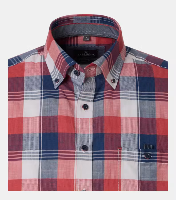 Camasa  maneca scurta bumbac barbati CASA MODA rosu carouri [3]