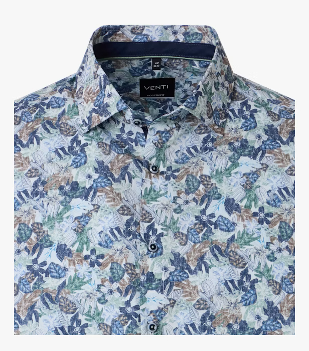 Camasa bumbac barbati VENTI ModernFit verde floral [2]