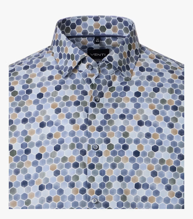 Camasa bumbac barbati VENTI ModernFit albastru hexagoane [2]
