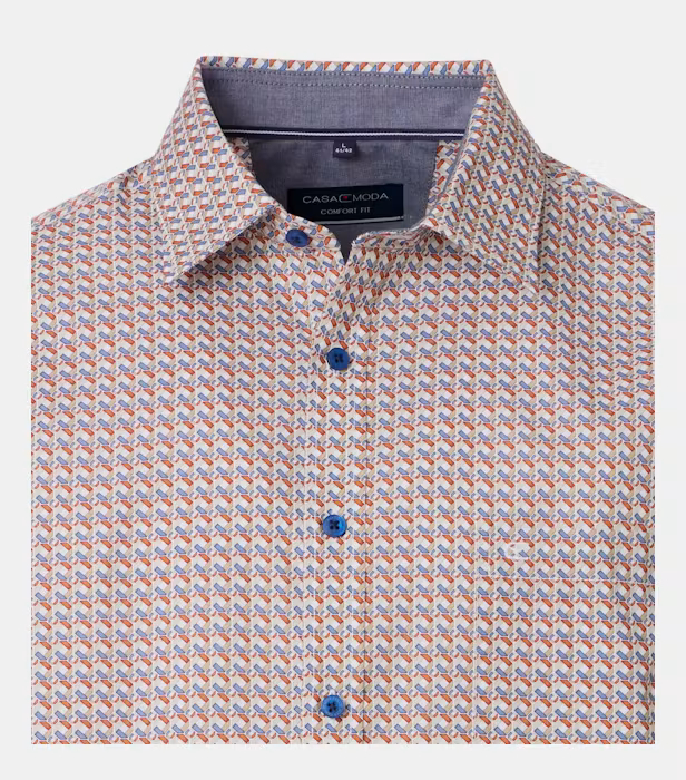 Camasa maneca scurta bumbac barbati CASA MODA ComfortFit portocaliu geometric [3]