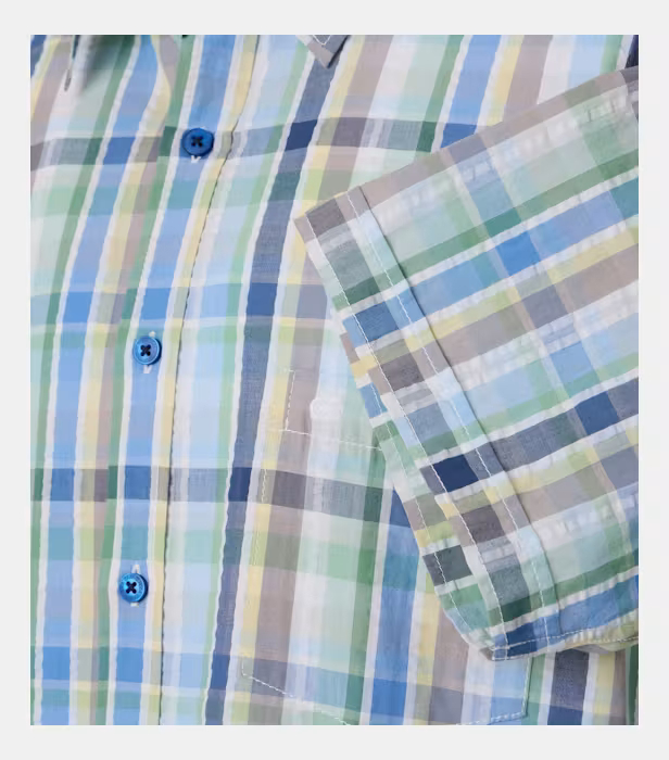 Camasa maneca scurta bumbac creponat barbati CASA MODA ComfortFit verde carouri [4]
