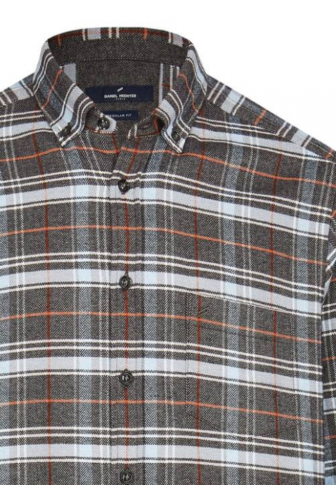 Camasa flanel bumbac DANIEL HECHTER Regular Fit gri carouri [4]