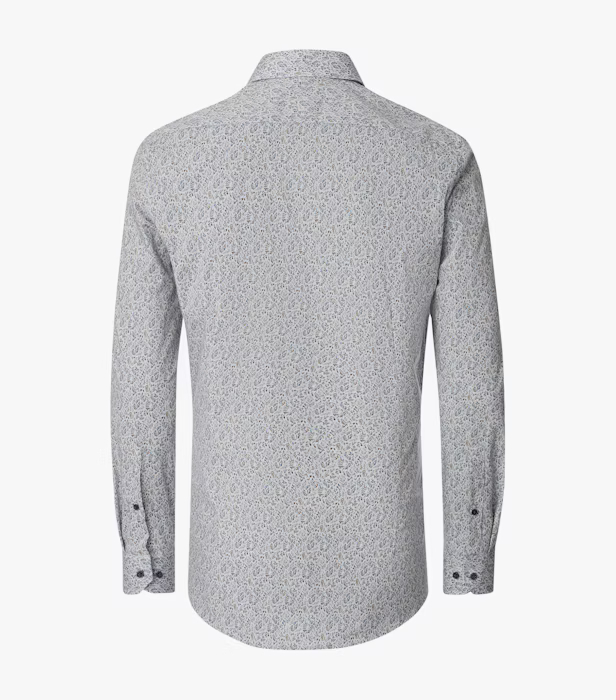 Camasa bumbac barbati VENTI BodyFit bej/bleu print frunze [2]