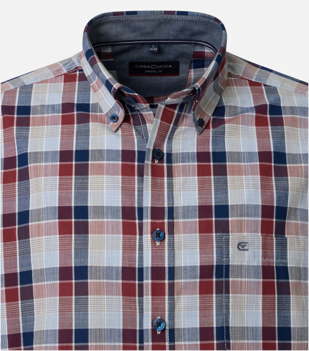Camasa bumbac barbati CASA MODA CasualFit carouri bleumarin/visiniu [3]