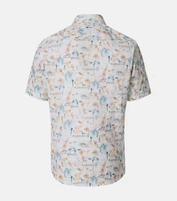 Camasa maneca scurta in/bumbac barbati CASA MODA CasualFit bej print estival [2]