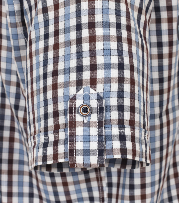 Camasa maneca scurta bumbac barbati CASA MODA CasualFit "Sunshine State" carouri bleu/maro [3]