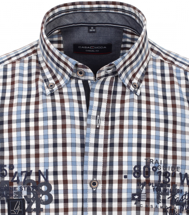 Camasa maneca scurta bumbac barbati CASA MODA CasualFit "Sunshine State" carouri bleu/maro [2]