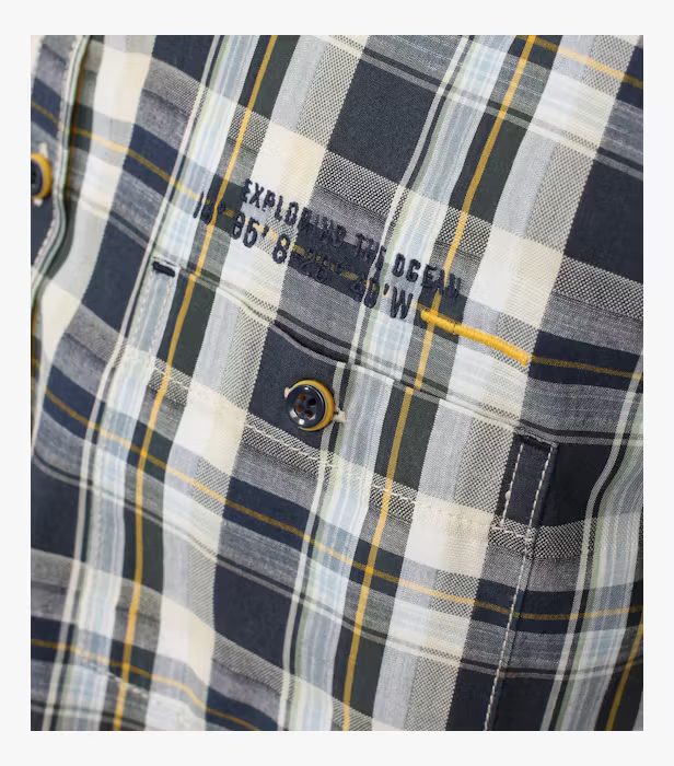 Camasa maneca scurta bumbac CASA MODA barbati Casual carouri bleumarin [4]