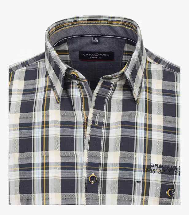 Camasa maneca scurta bumbac CASA MODA barbati Casual carouri bleumarin [2]