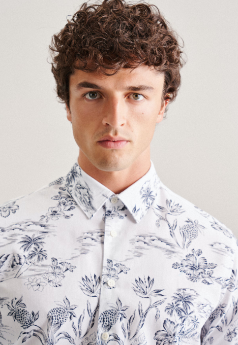 Camasa bumbac barbati SEIDENSTICKER Regular alb print floral [5]
