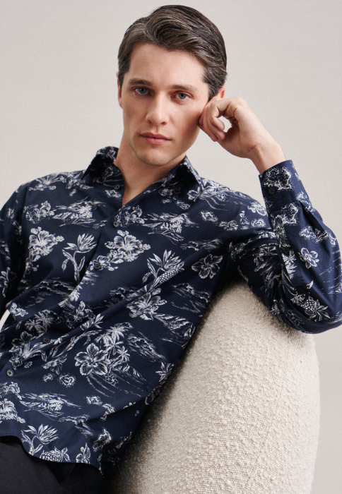 Camasa bumbac barbati SEIDENSTICKER Regular bleumarin print floral [7]