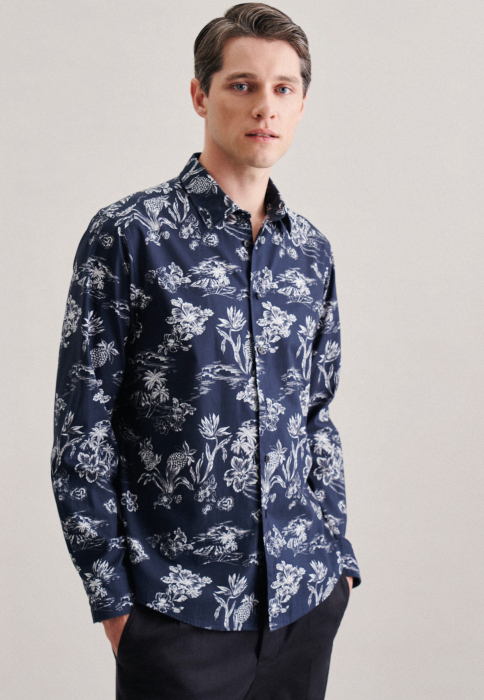 Camasa bumbac barbati SEIDENSTICKER Regular bleumarin print floral [2]