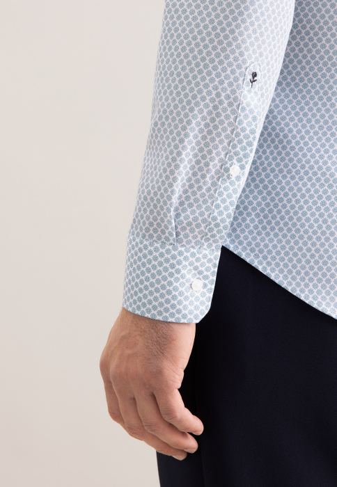 Camasa bumbac barbati SEIDENSTICKER 849867 slim alb print floral turcoaz deschis [3]