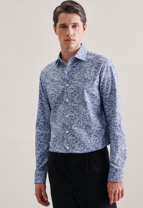 Camasa bumbac structurat barbati SEIDENSTICKER Slim print floral albastru [2]