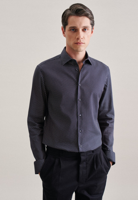 Camasa bumbac twill barbati SEIDENSTICKER Slim bleumarin print rosu [2]