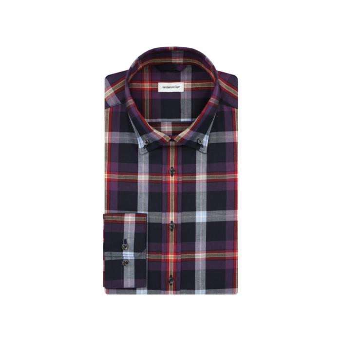 Camasa bumbac twil barbati SEIDENSTICKER Slim carouri mov/bleumarin [2]