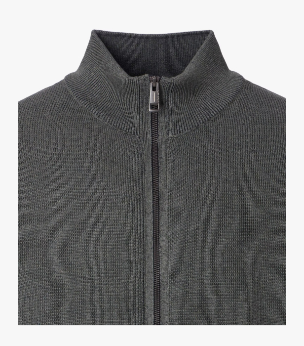Cardigan buzunare fermoar bumbac barbati CASA MODA oliv inchis [3]
