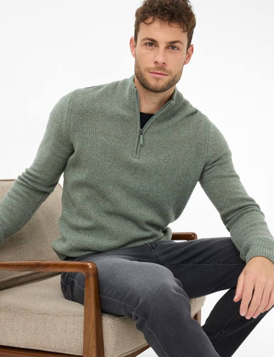 Pulover troyer lana fermoar 1/3 barbati BRAX STEFFEN 272358-70133000 verde melanj [6]