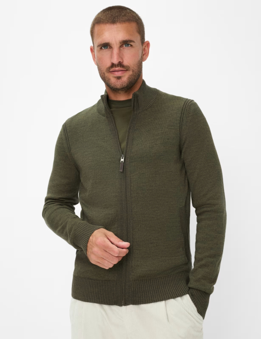 Cardigan lana/bumbac barbati BRAX JAKE kaki [3]
