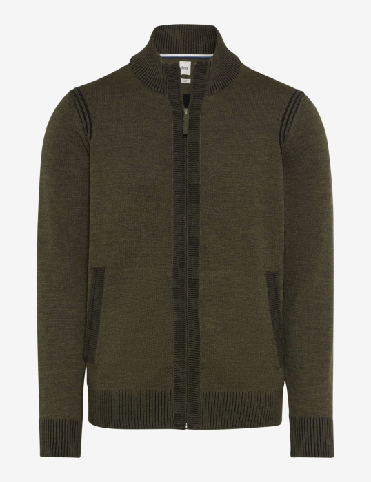 Cardigan lana/bumbac barbati BRAX JAKE kaki [1]