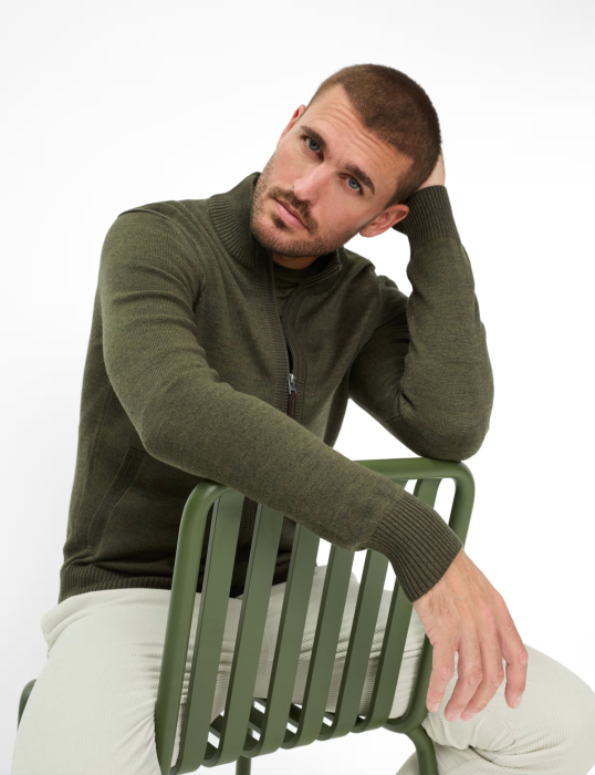 Cardigan lana/bumbac barbati BRAX JAKE kaki [6]