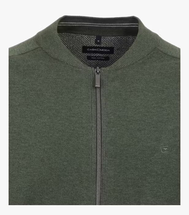 Cardigan fermoar bumbac Pima barbati CASA MODA 004440 verde inchis [3]