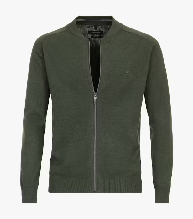 Cardigan fermoar bumbac Pima barbati CASA MODA 004440 verde inchis [1]