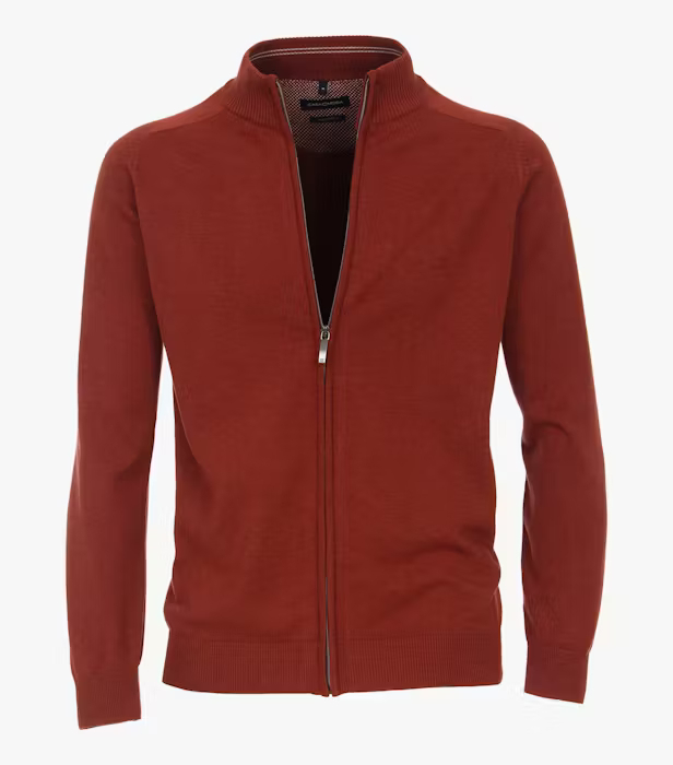 Cardigan fermoar bumbac Pima barbati CASA MODA 004450 caramiziu [1]